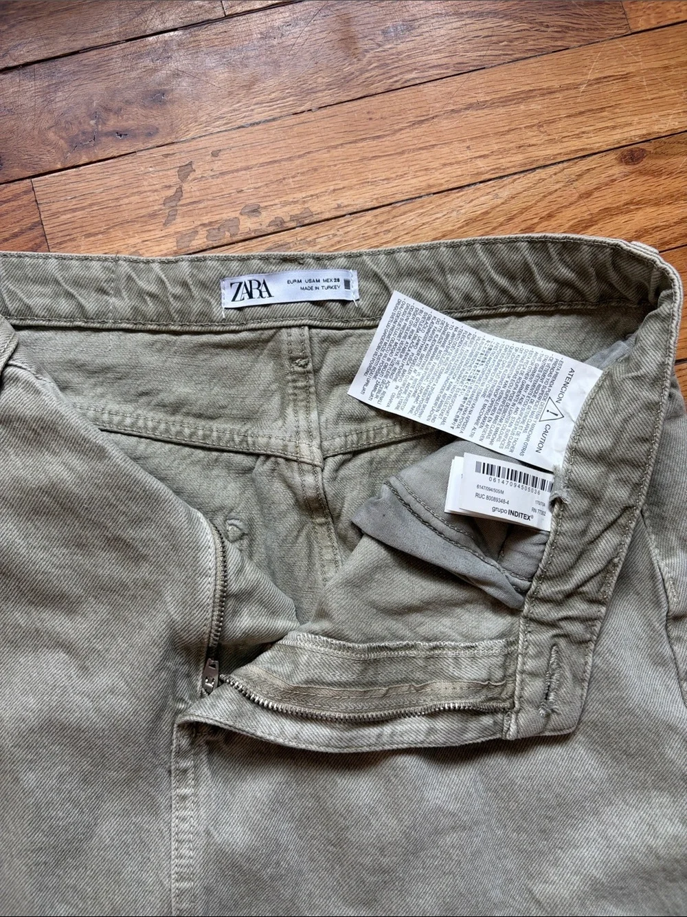 Zara Olive Green Denim Maxi Skirt with Front Slit
